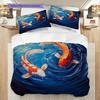 Koi Fish Pattern Bedding Quilt Set Quilt Cover Pillowcase Home Decoration Birthday Gift (1 * Duvet Cover + 2 * Pillowcase, Without Core)