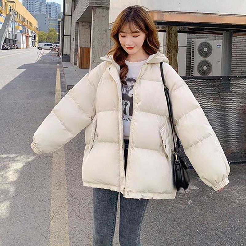 Jachetă de iarnă din bumbac cu glugă pentru femei Parka scurtă, haina caldă, rezistentă la vânt, jachetă îngroșată de puf, culoare solidă