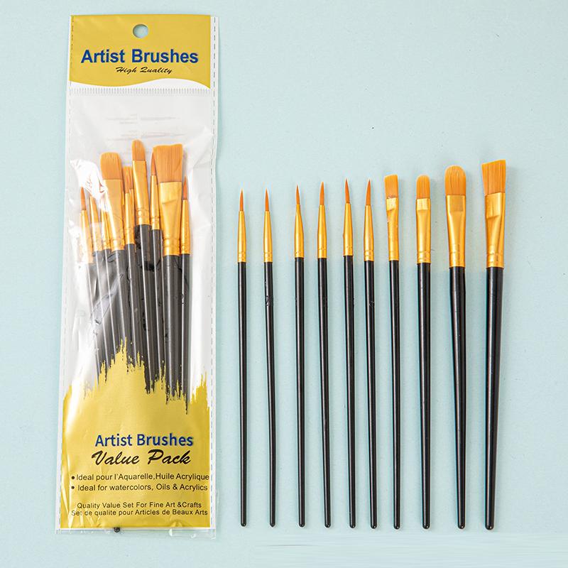 Zestaw 10 sztuk Wielofunkcyjny Pędzel do Akwareli Plastikowy Trzonek Artystyczne Malowanie Akwarela Gwasz Pędzel Olejny Włosie Nylonowe Haczyk Linia Pędzel Olejny