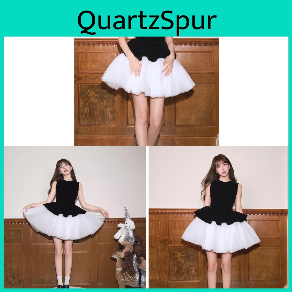 Basic Polyester Spliced Princess Dress With Puff Sleeves For Summer 2025