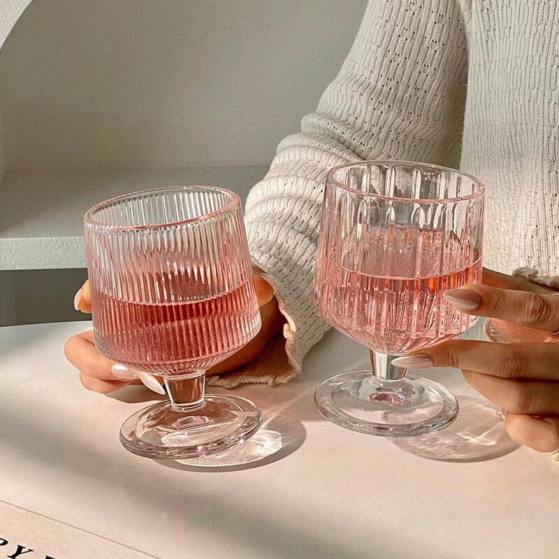 ZISIZ Vertical Striped Short Foot Glass Cup