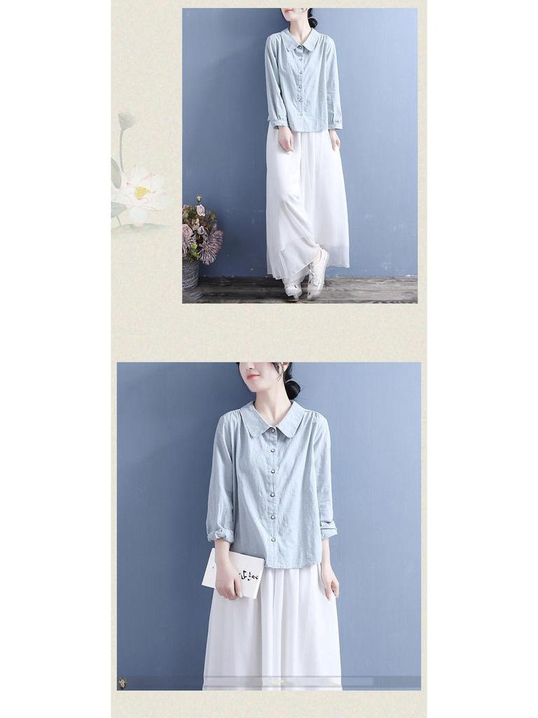 2024 Spring Women's Cotton Linen Long-Sleeved Casual Shirt