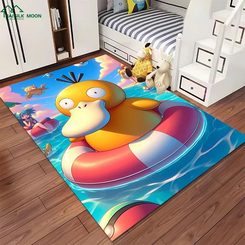 Japanese P0kem0n Theme Psyduck Printed Carpet Rugs for Living Room Bedroom Dining Office Sofa Non-Slip Large Decor Mat Potdemiel