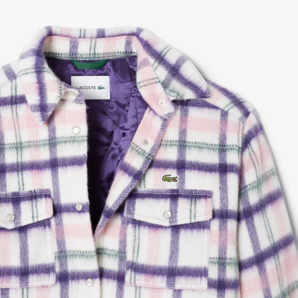 [Lacoste] Women's Shirt-Style Wool Check Outerwear BF8435-55NAI9
