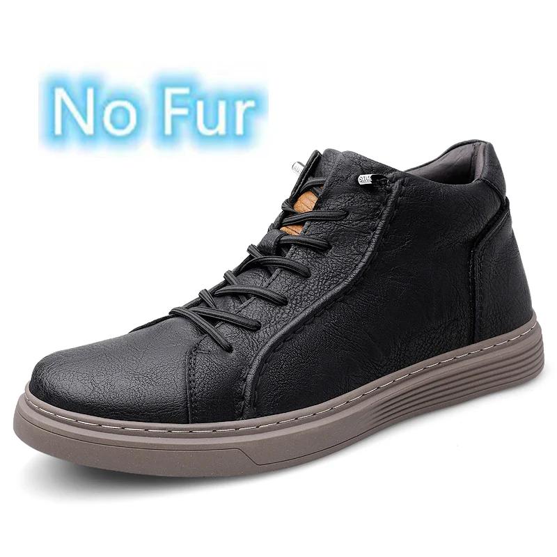 Fashion Non-Slip Versatile Men Sneakers Lace Up Genuine Leather Casual Shoes High Top Walking Shoes Warm Winter Man Ankle Boots Trainers