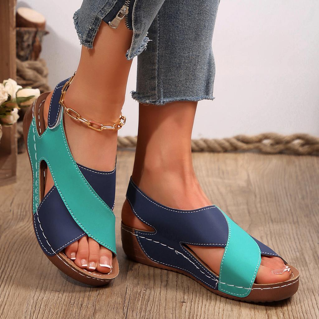 Fashion New Women's Contrast Color Wedge Sandals Summer Peep Toe Non Slip Beach Shoes Woman Comfortable Platform Roman Sandalias Mujer