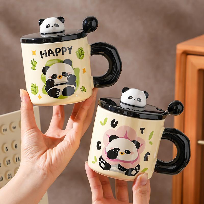 Creative Cartoon Ceramic Cup with Cover with High Appearance Cute Office Couple Water Cup Gift Box Hand Gift Mug