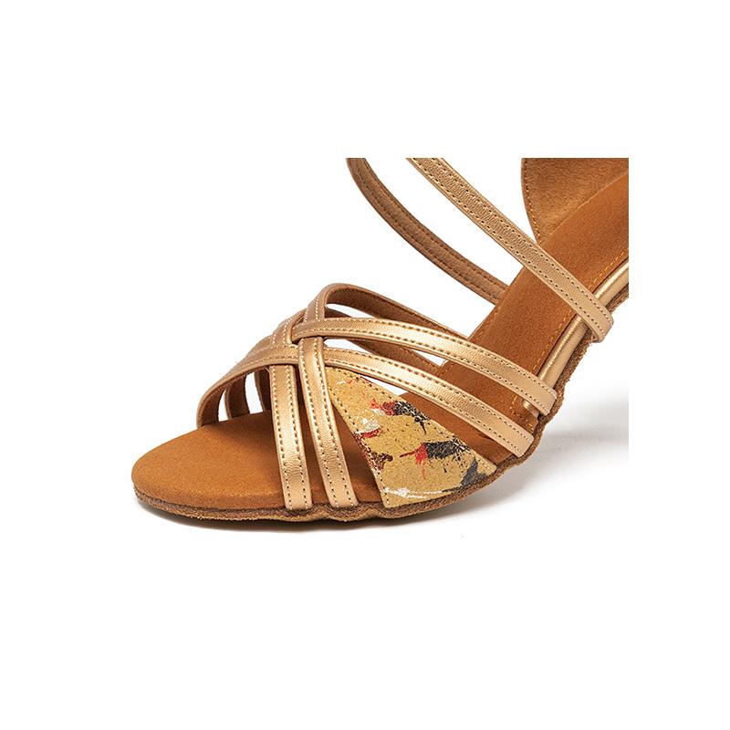 Scarpe da ballo latino in pelle PU da donna Scarpe da ballo latino per feste di salsa Scarpe da ballo con tacco alto 8 cm