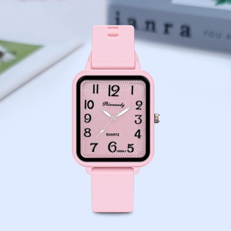 Women's Fashion Jelly Color Silicone Band Square Quartz Student Watch