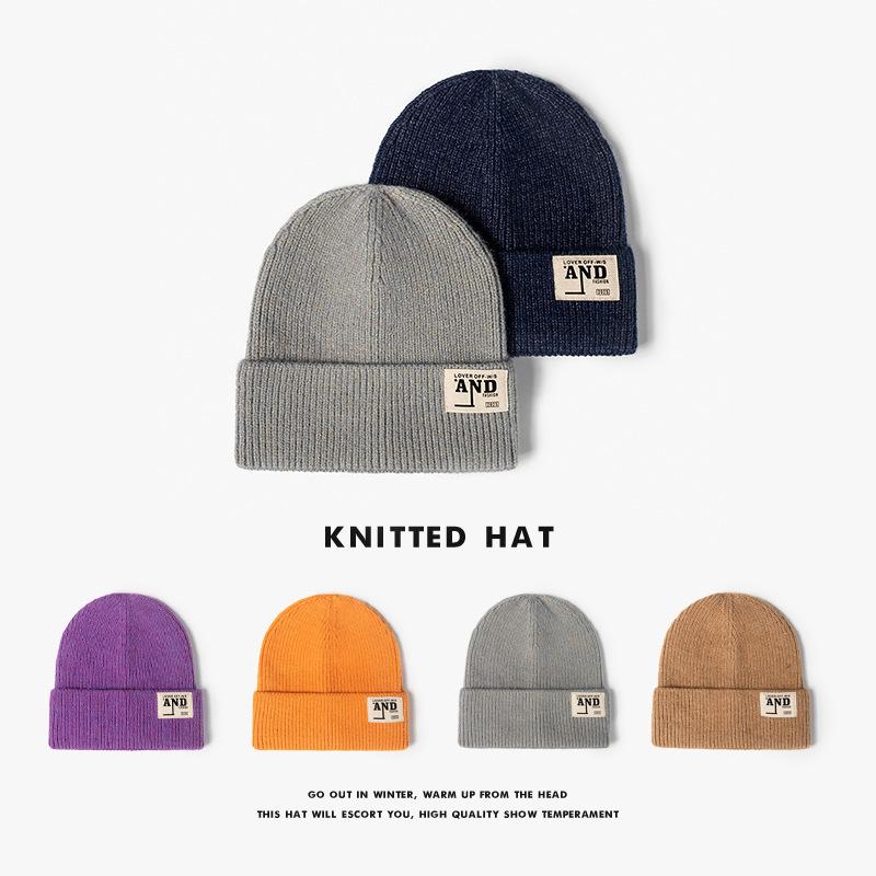 Fashion Knitted Hat Women's Warm Thickened Letter Sticker Autumn and Winter Hat Outdoor Beanless Wool Hat Men