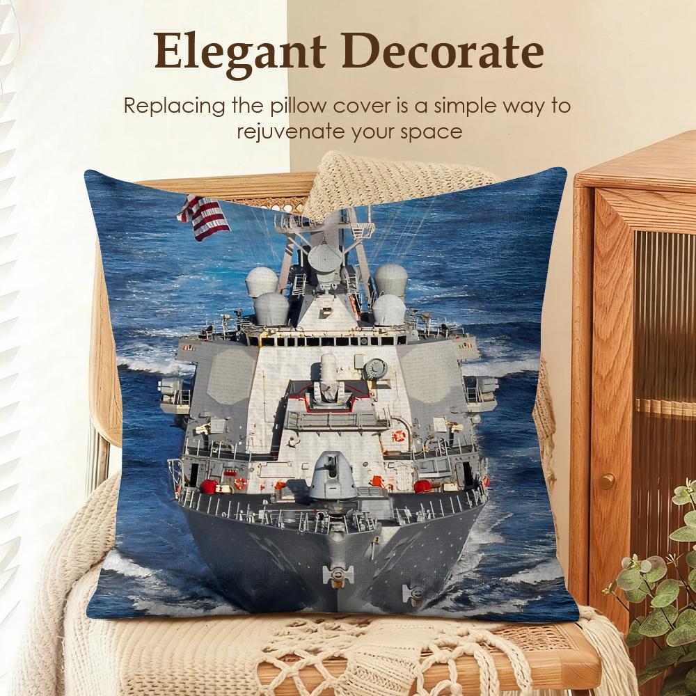 Destroyers Usa Cool Cushion Cover Natural Linen Organic Fabric Double-Sided Printing Sofa Home Decor Gift Pillow Case