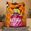 Custom Name Personalized Princess Peach Toadstool Print Blanket, Home Decor, Bedroom, Sofa, Camping, Couch, Gifts for Birthday Christmas