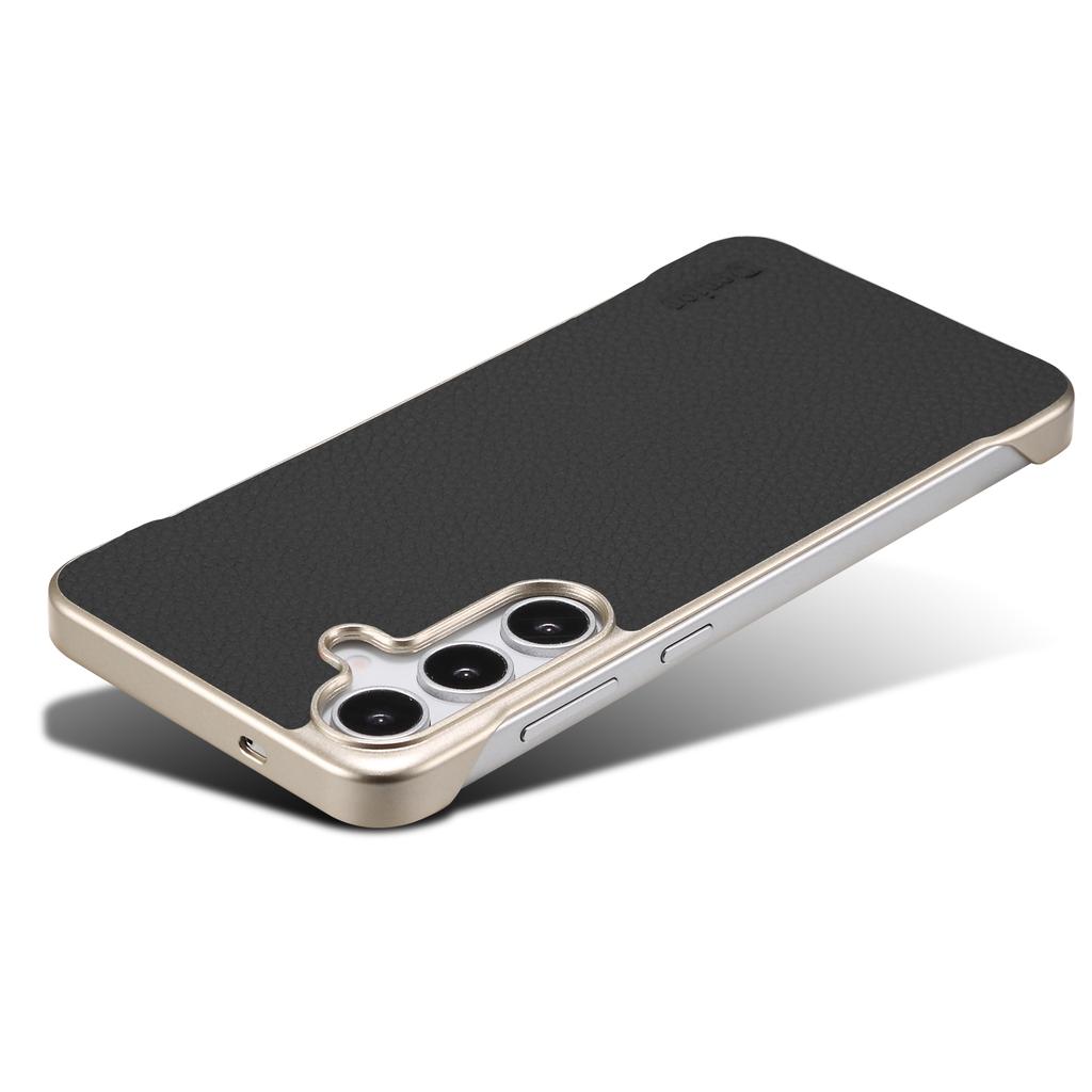 For Samsung Galaxy S25+ Magnetic Case Litchi Texture Genuine Cow Leather+PC Boardless Phone Cover