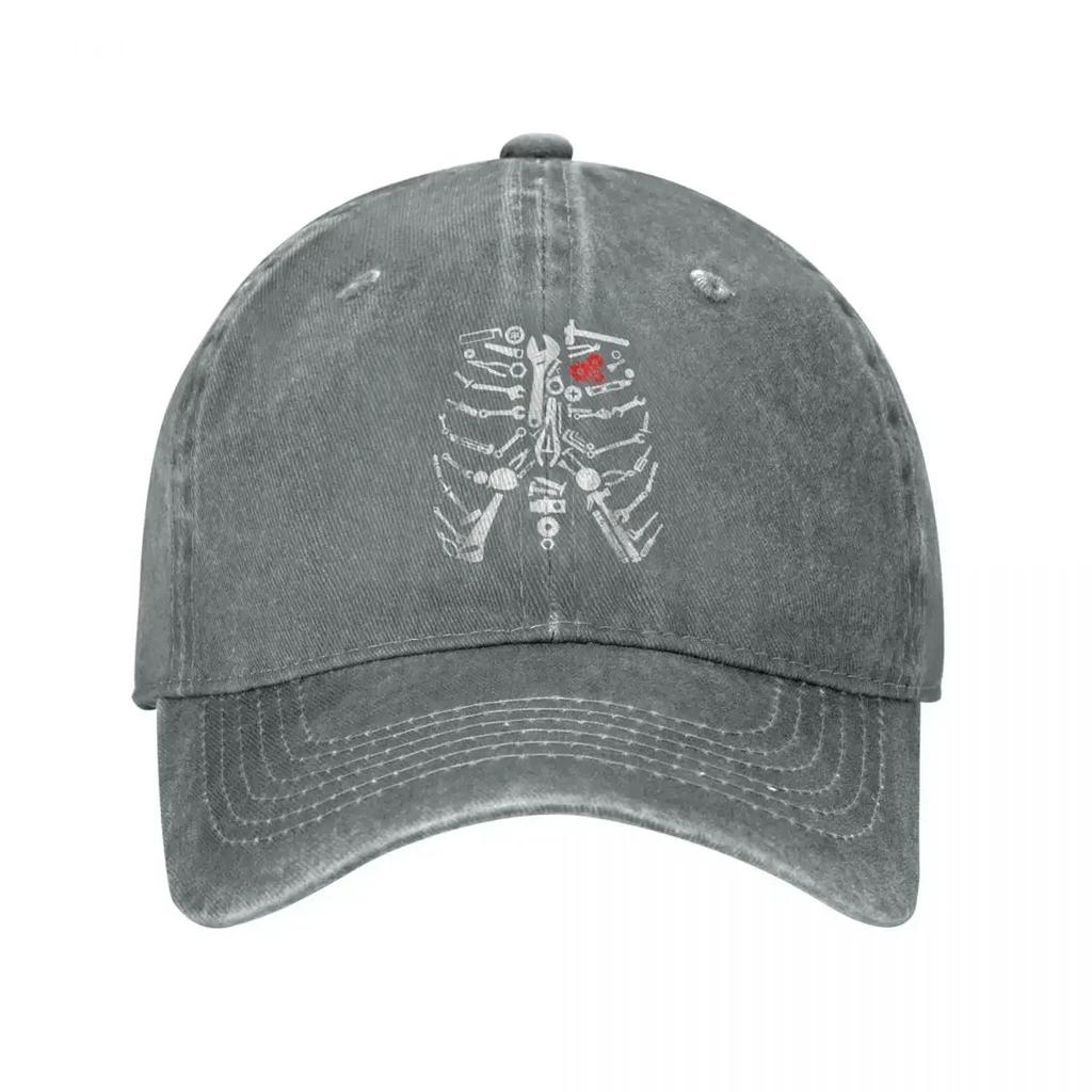 Mechanic Skeleton CraftsUnisex Mechanic Tools Halloween Baseball Cap for Unisex WoUnisex Distressed Washed Headwear Activities Caps Hat
