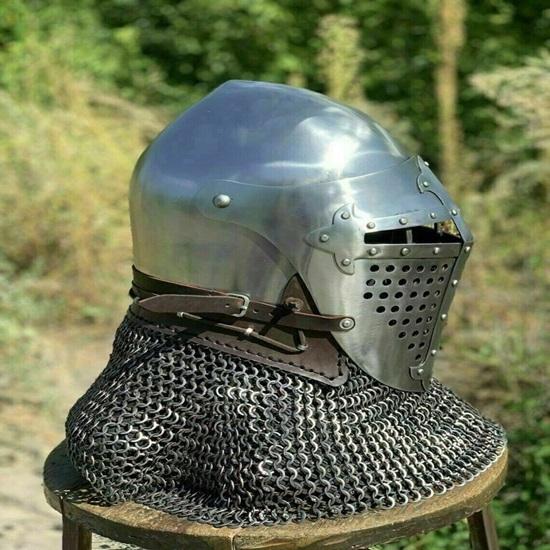 Mittelalterliche Helmrüstung, 18 Gauge, Lerp Sac, Ritter-Bascinet, Stahlhelm, Sammlerstück