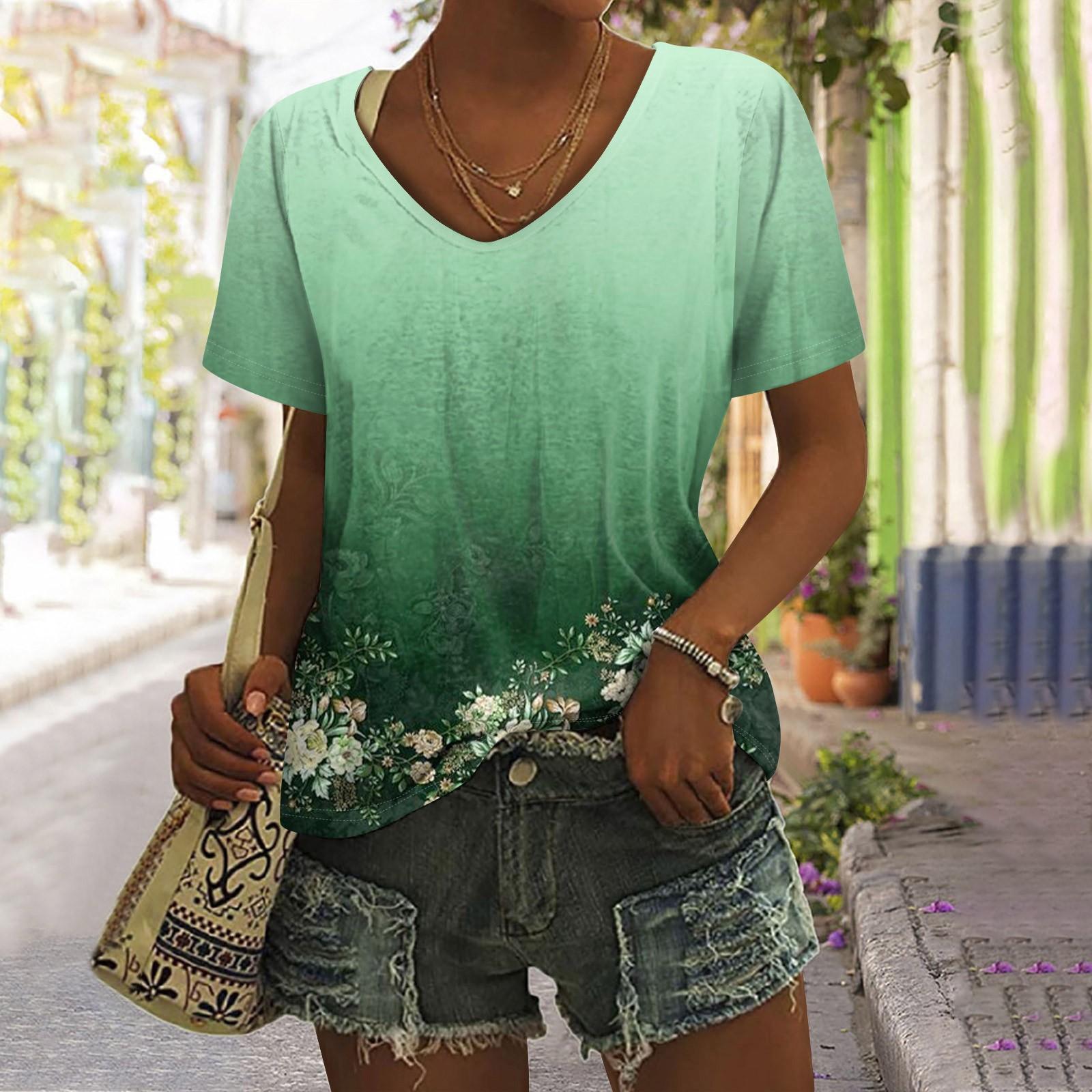 

Женский топ с квадратным принтом, V-образным вырезом и короткими рукавами M зелёный