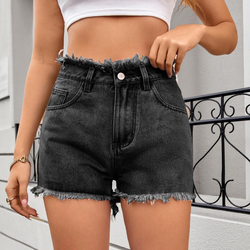 2026 Summer New Women's Casual Trendy Frayed Edge Solid Color Denim Shorts
