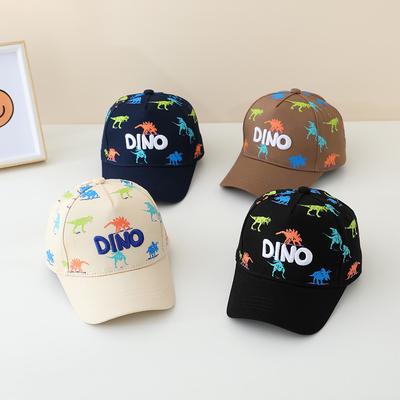 Children's Solid-color Dinosaur Embroidered Baseball Cap, Fashionable and Casual Beanie with Floral Pattern, Duckbill Style Head