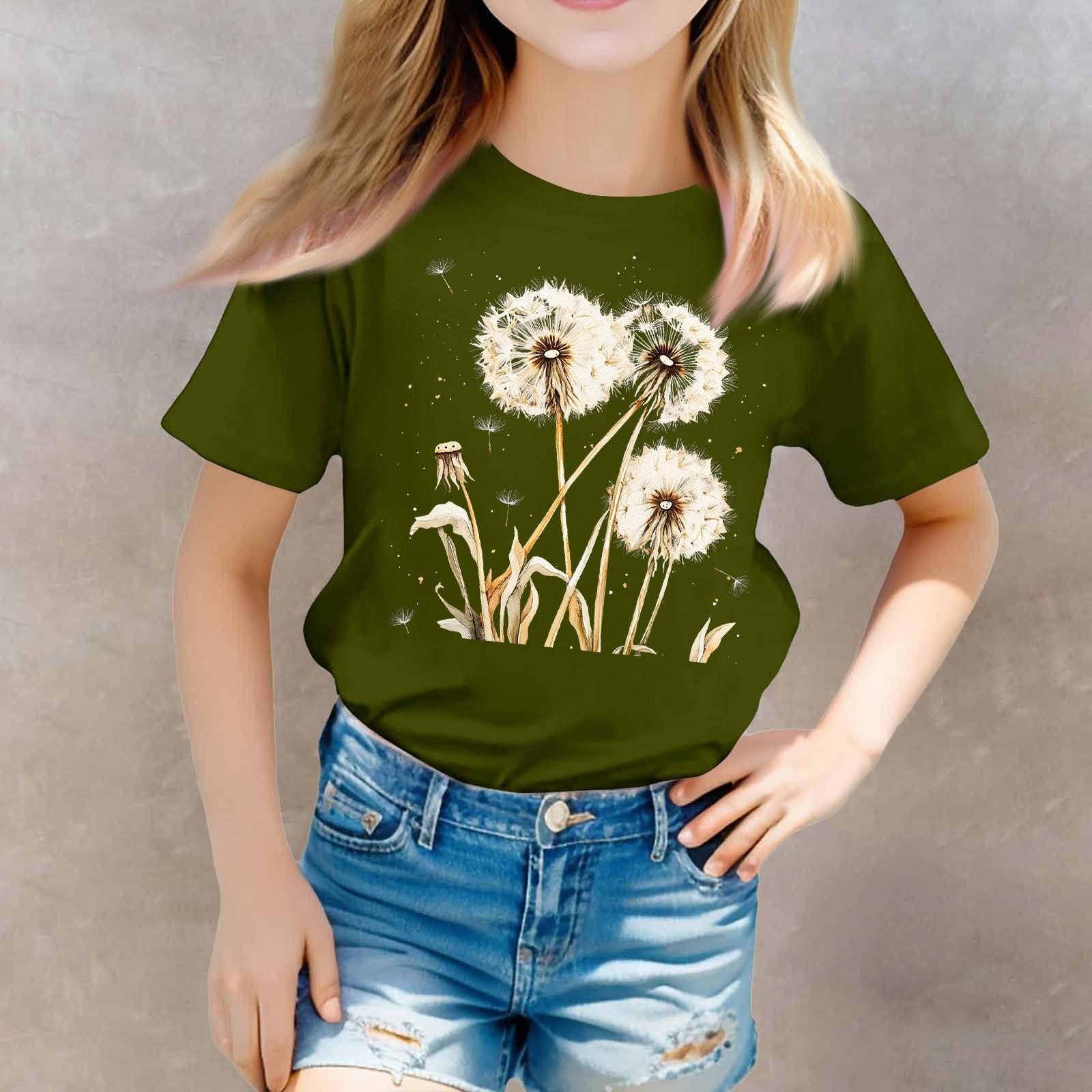 

Футболка с короткими рукавами и круглым вырезом для девочек в стиле кэжуал 100 армия зеленый