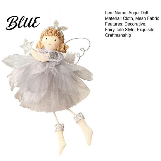 Fairy Tale Style Tree Ornaments Angel Doll Hanging with Lace Mesh And Glitter Wings for Christmas Dreamy New Year Home Decor Decoration Fabric
