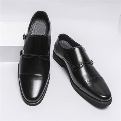 Britain Fashion Monk Strap Loafers New Men's Pointed Belt Buckle Leather Dress Casual Shoes Wedding Dress Homecoming Footwear