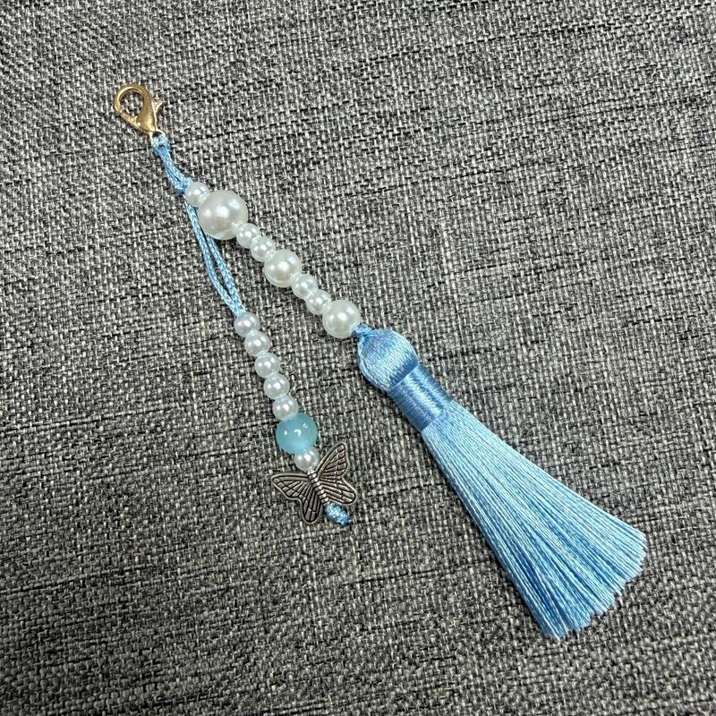Faux Pearl Tassel Bag Charm With Retro Silver Butterfly Pendant Suitable For Handbags Backpacks Keys Hanfu Decoration