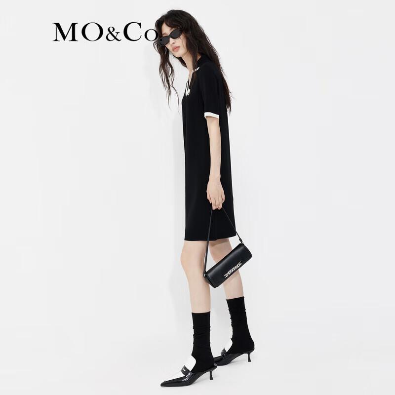 MO&Co. French Chic Contrast Trim Polo V-neck Short Sleeve Dress