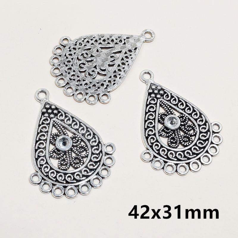 10pcs Antique Silver Plated Bohemian Vintage Flower Connector Charm Pendant DIY Necklace Bracelet Jewelry Making Accessories