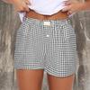 Women's High Waisted Casual Elastic Loose Retro Checkered Shorts