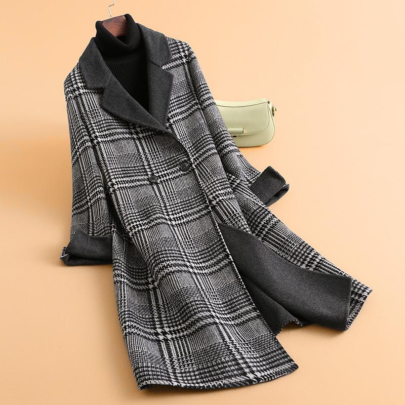 New Thousand Bird Plaid Woolen Coat Women's New Autumn Double-sided Wool Loose and Thin Casual Coat