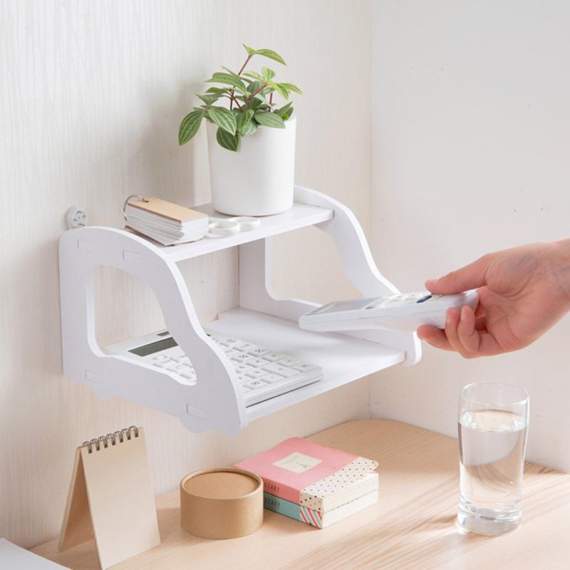 Scaffale per Router Wifi da Parete, Scatola Creativa Portaoggetti per Decoder TV, Doppio Bianco, Scaffale portaoggetti senza Foratura, Soggiorno