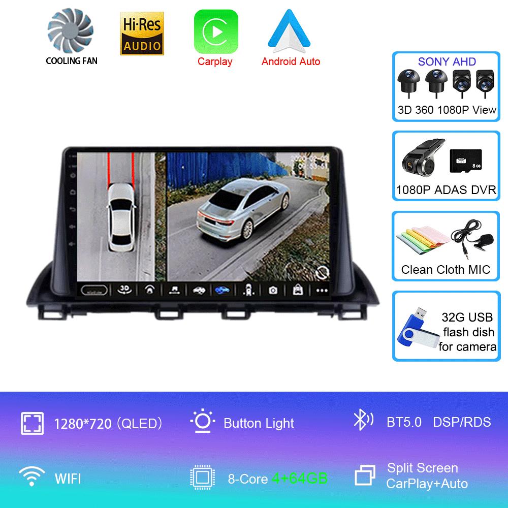 Car Radio Android 14 Carplay For Mazda 3 Axela 2013 2014 2015 2016 2017 2018 Navigation GPS Multimedia Player WiFi+4G Stereo BT