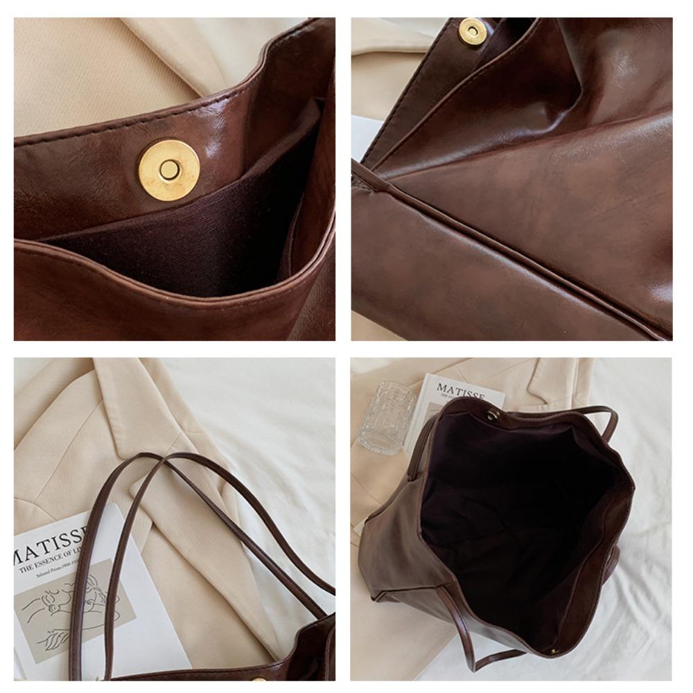 New Women's Large Capacity Tote Bag Soft Leather Shoulder Bag Vintage Casual Handheld Bucket Bag