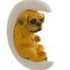 Resin Moon Dog Ornament Cute Dog on Crescent Hanging Decoration with Hemp Rope for Indoor Outdoor Backyard Patio Home Decor