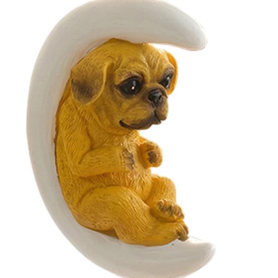 Resin Moon Dog Ornament Cute Dog on Crescent Hanging Decoration with Hemp Rope for Indoor Outdoor Backyard Patio Home Decor