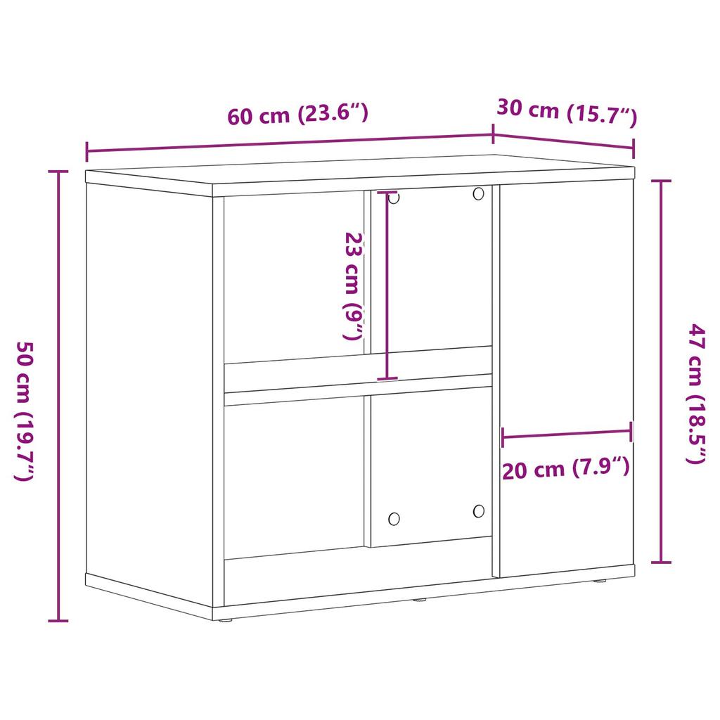 Schwarzer Eichenseitenkasten, Zweistöckiges Offenes Regal, Sofatisch, 60x30x50 Cm