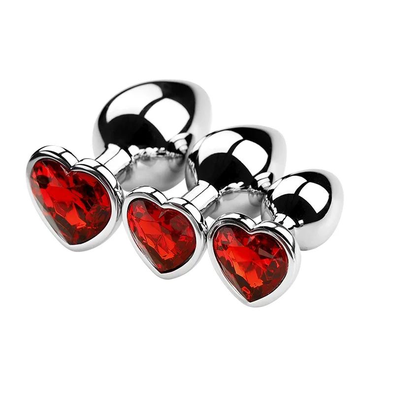 Stainless Steel Anal Plug Heart Shape 3 Sizes Crystal Anal Plug Removable Butt Plug Stimulator Anal Sex Toys Prostate Massager