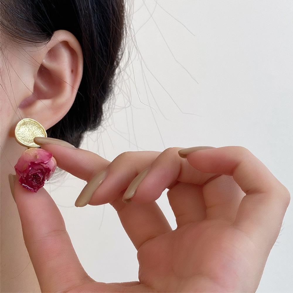 Elegant Rose Flower Ear Clip Korean Style Sweet Earrings Aesthetic Preserved Rose Earrings  Women