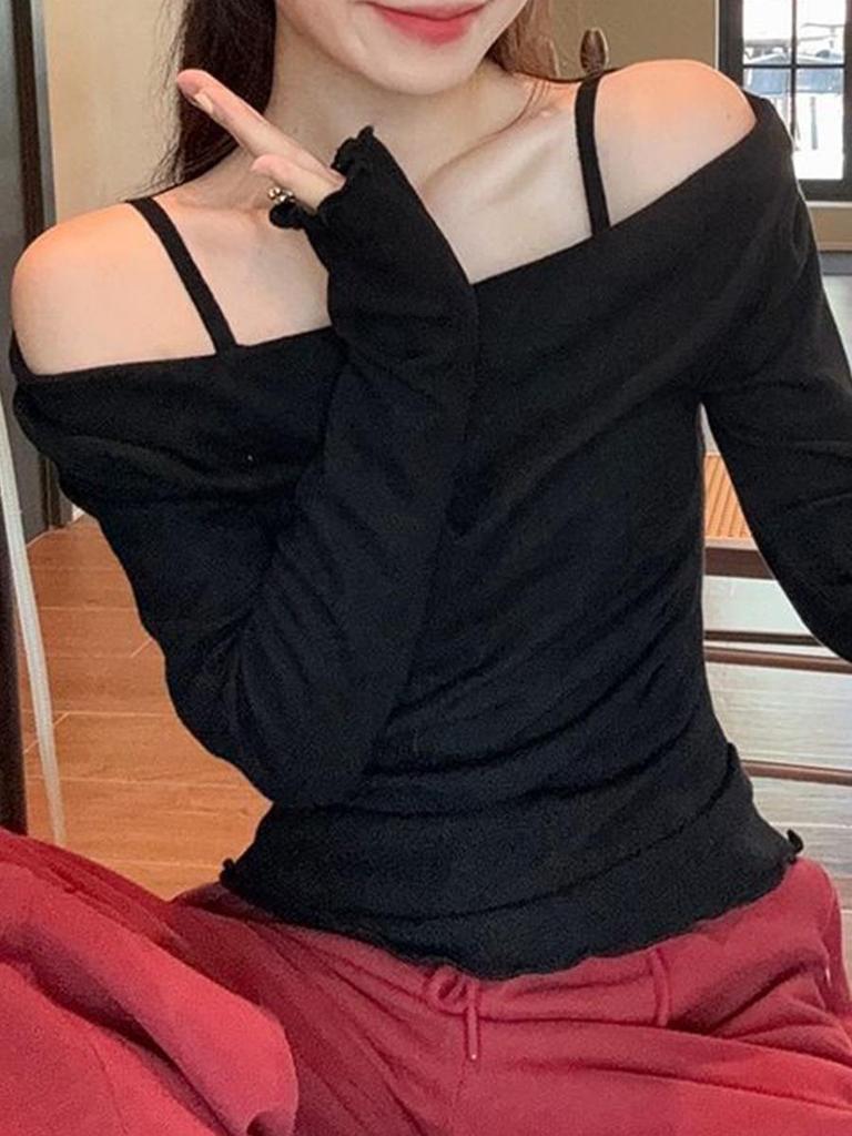 Women's Off-Shoulder Knit Sweater: Autumn/Winter Slim-Fit Pink Swing Neck