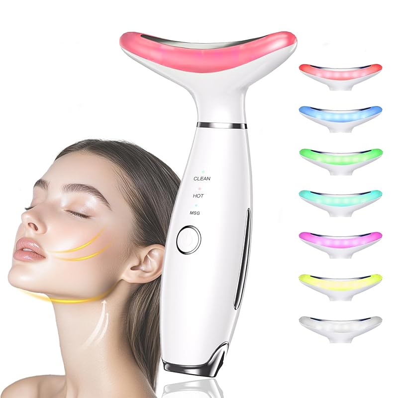 Facial and Neck Beauty Massager,7 Color Face and Neck Beauty Device with 3 Massage Modes,at Home Face Culpting Tool for Skin Care(Pink)