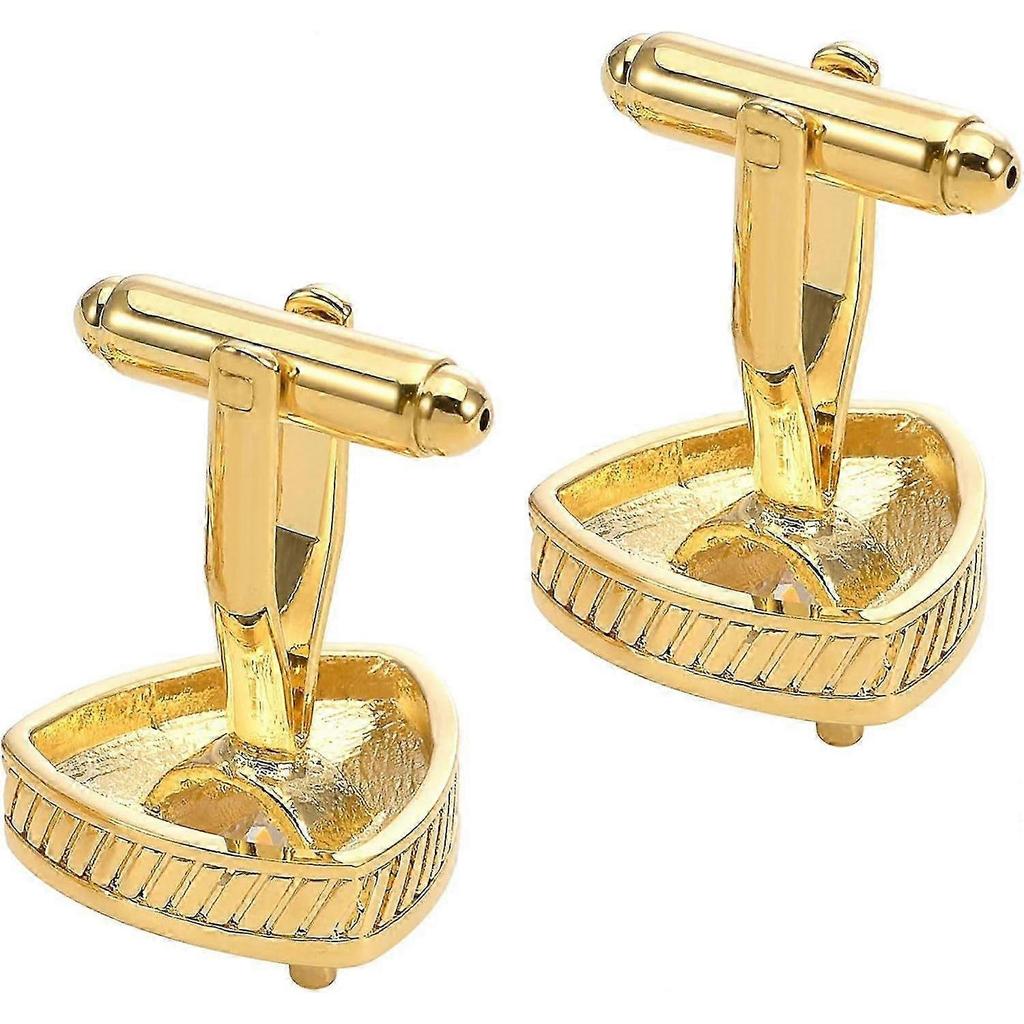 JiaWei Clear Triangle Zircon Stone Gold Crystal Elegant Cufflinks for Wedding Party Business Events ZCF