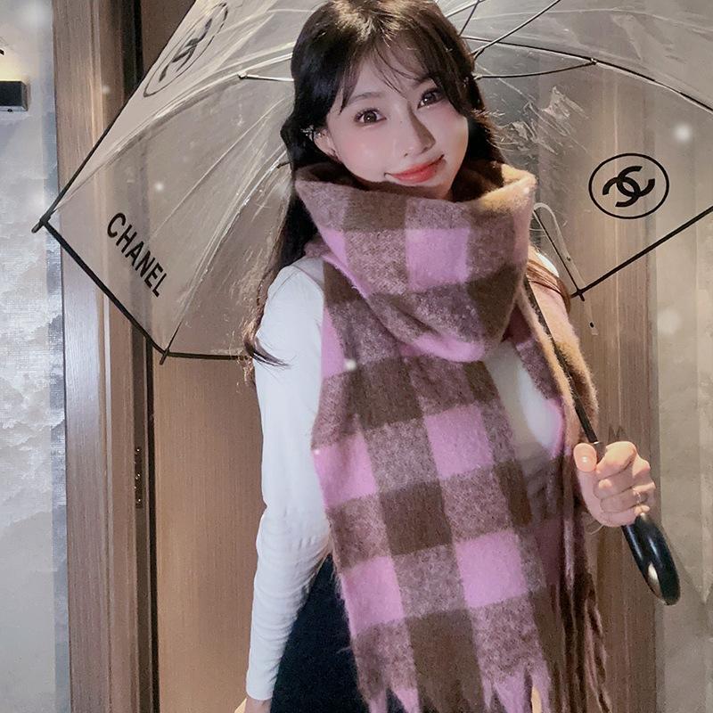 Korean gradual change striped scarf women's winter thickened imitation cashmere shawl dual-purpose warm atmosphere fringed scarf