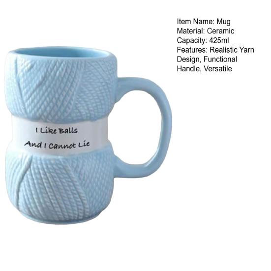 425ml Realistische Garn-Detailierung Tasse Keramik Kaffee Tee Tasse mit Häkelnadel-Griff Löchern Lichtbeständiger Druck Kaffeetasse Perfektes Häkelgeschenk