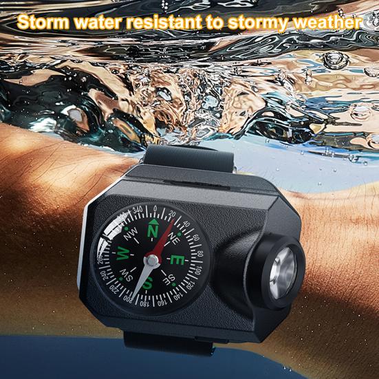 Camping Wrist Light with Compass Adjustable Strap Design Super Bright Waterproof Multiple Lighting Modes LED Flashlight Emergency Light