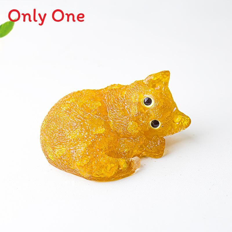 Resin Filled Natural Crystal Sleeping Cat Decor With Gift Box For Home Office Display