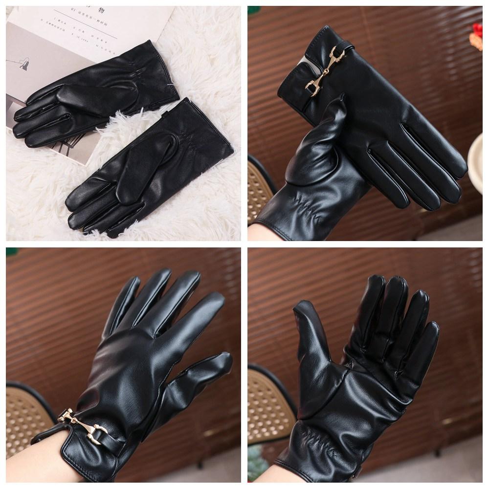 Thicken Full Finger Mittens PU  Gloves Fashion Women Leather Gloves  Girl