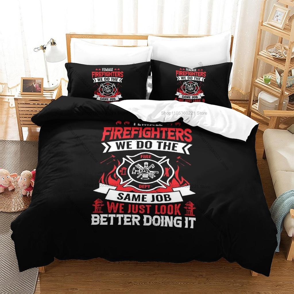 Cool Firefighter Rescue Fire Truck Flame Hero HD Print Bedding Set Duvet Cover + 2 Pillowcases Polyester Boys Bedroom Decor