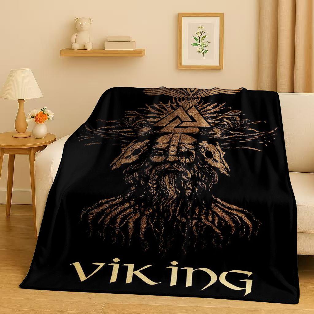 Retro Nordic Viking Totem Vegvisir Rune Valhalla Valknut Flannel Blanket,Ultra Soft Plush Throw for Home Bedroom Bed Sofa Cover