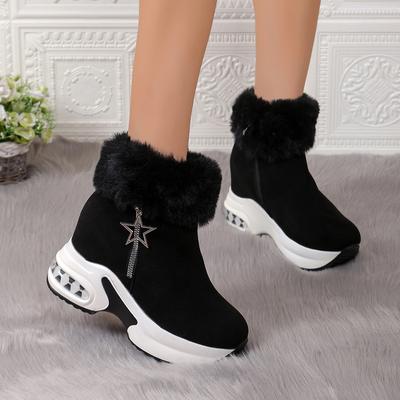 Autumn and Winter New Platform Snow Boots Large Size Fashion Warm Cotton Shoes Medium Tube Color Wedge Heel Air Cushion Short Boots Women