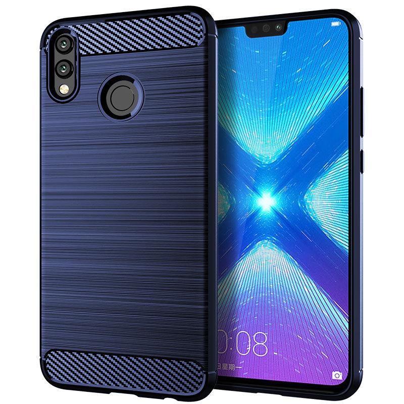 Matt silikondeksel til Honor 8X TPU Støtsikkert Karbonfiber Mykt Bakdeksel til honor 8x Huawey Antistøt frostet deksel